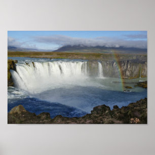 Regenboog over Godafoss Waterfall, IJsland Poster