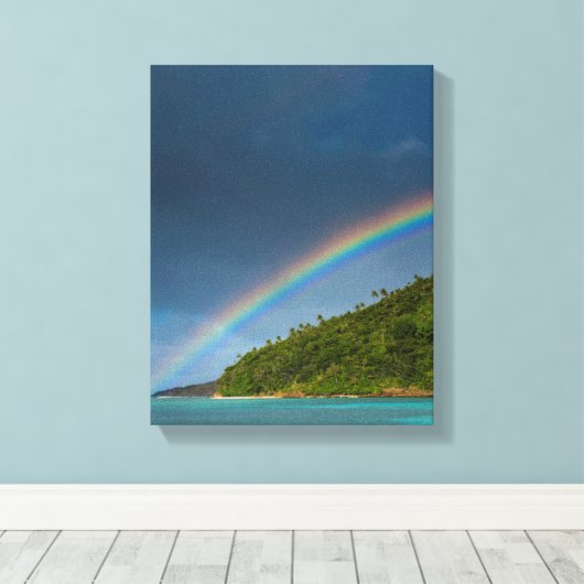 Regenboog over het eiland, Amerikaans-Samoa Canvas Afdruk (Insitu (Houten vloer))
