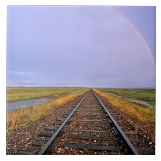 Regenboog over het spoor nabij Fairfield Tegeltje (Voorkant)