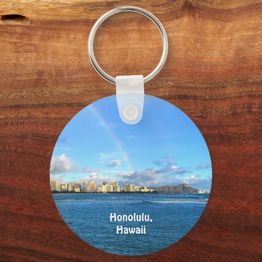 Regenboog over Honolulu, Hawaii Sleutelhanger (Voorkant)