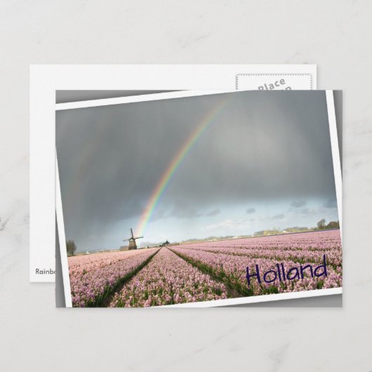 Regenboog over hyacinths en een windmolen in Neder Briefkaart (Voorkant / Achterkant)