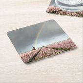 Regenboog over hyacinths en een windmolen in Neder Kartonnen Onderzetters (Schuin)