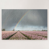 Regenboog over hyacinths en een windmolen in Neder Legpuzzel (Horizontaal)
