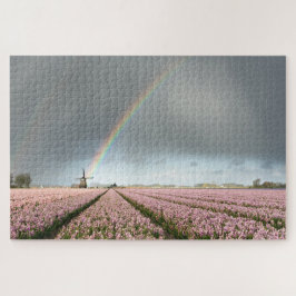 Regenboog over hyacinths en een windmolen in Neder Legpuzzel