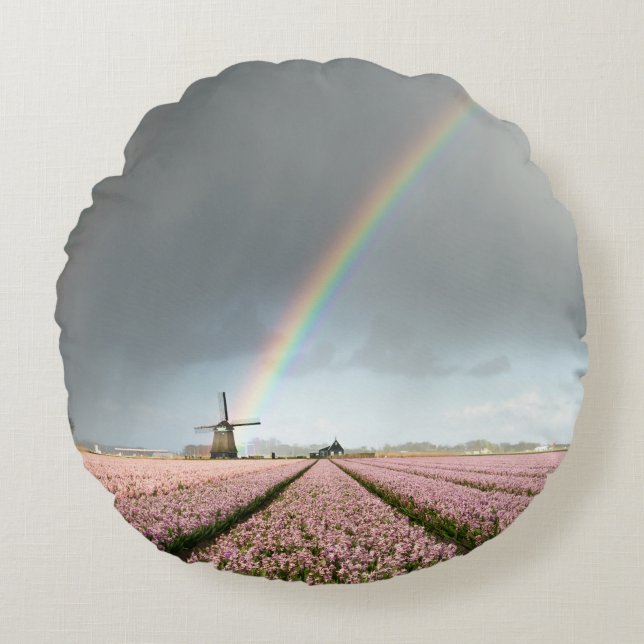 Regenboog over hyacinths en een windmolen in Neder Rond Kussen (Voorkant)