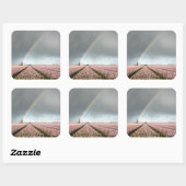 Regenboog over hyacinths en een windmolen in Neder Vierkante Sticker (Vel)