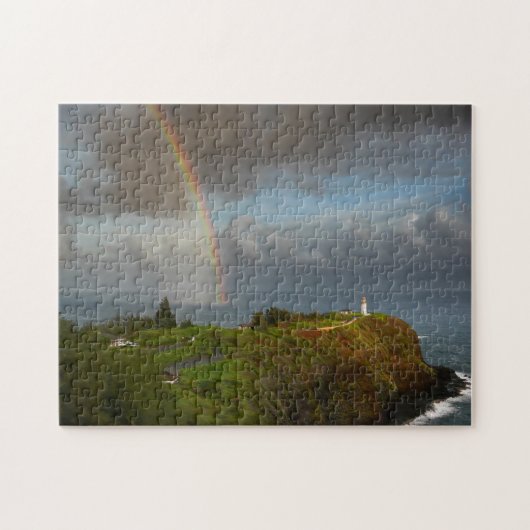 Regenboog over Kilauea vuurtoren op Hawaii Legpuzzel (Horizontaal)