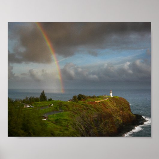 Regenboog over Kilauea vuurtoren op het poster Kau (Voorkant)