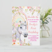Regenboog & Paard Eerste Verjaardagsfeest Kaart (Staand voorkant)