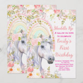 Regenboog & Paard Eerste Verjaardagsfeest Kaart (Voorkant / Achterkant)
