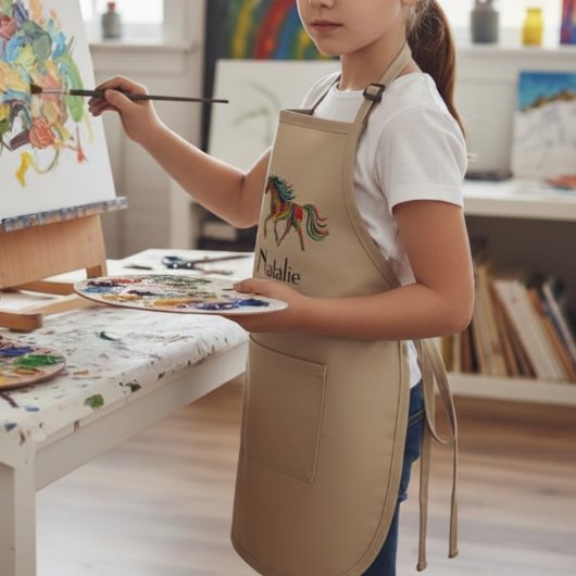 Regenboog paard - jouw naam kinder schort