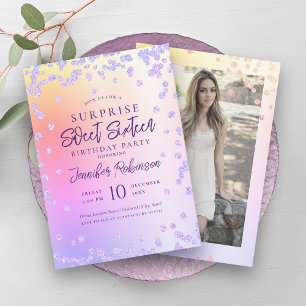 Regenboog Paarse Glitter Foto SURPRISE Sweet 16 Kaart