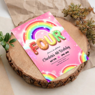Regenboog Pailletten Glitter 4e Verjaardag Kaart