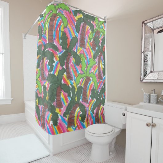 Regenboog Palm Tree Print Douchegordijn (In situ)