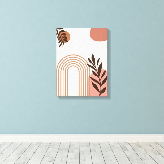 Regenboog Palmblad Zon, Boho Abstract Geometrische Canvas Afdruk (Insitu (Houten vloer))