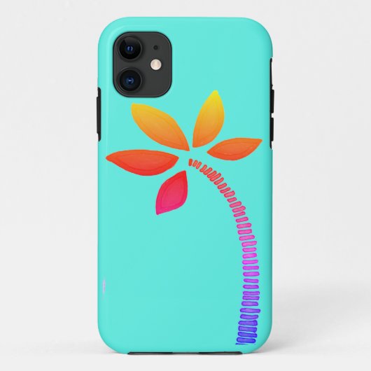 Regenboog palmboom tekening met blauwe achtergrond Case-Mate iPhone case (Achterkant)