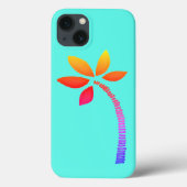 Regenboog palmboom tekening met blauwe achtergrond Case-Mate iPhone case (Achterkant)