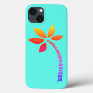 Regenboog palmboom tekening met blauwe achtergrond Case-Mate iPhone case