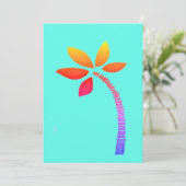 Regenboog palmboom tekening met blauwe achtergrond feestdagenkaart (Staand voorkant)