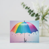 Regenboog paraplu met regendruppels briefkaart (Staand voorkant)