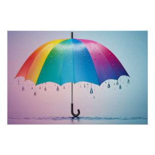 Regenboog paraplu met regendruppels perfect poster