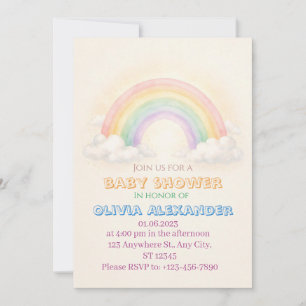 Regenboog Pastel Baby Shower Uitnodiging Whimsis