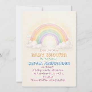 Regenboog Pastel Baby Shower Uitnodiging | Whimsis