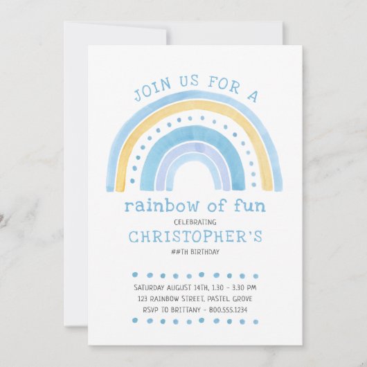 Regenboog Pastel Doodle Art Boys Verjaardag uitnod Kaart (Voorkant)