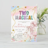 Regenboog Pastel Eenhoorn Twee Magische 2de verjaa Kaart (Staand voorkant)