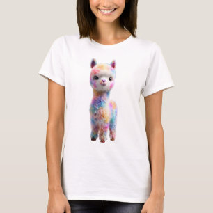 Regenboog Pastel Fluffy Alpaca Portret Vrouwen T-shirt