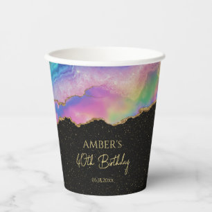 Regenboog Pastel Goud Glitter Abstract Waterverf  Papieren Bekers