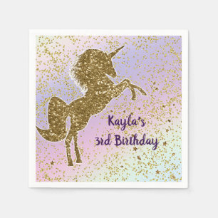 Regenboog Pastel Goud Glitter Eenhoorn Sterren Fee Servetten