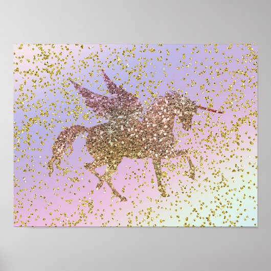 Regenboog Pastel Goud Glitters Eenhoorn Pegasus Pa Poster (Voorkant)
