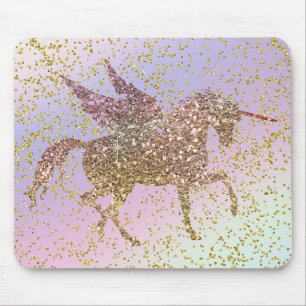 Regenboog Pastel Gouden Glitter Eenhoorn Trendy Me Muismat