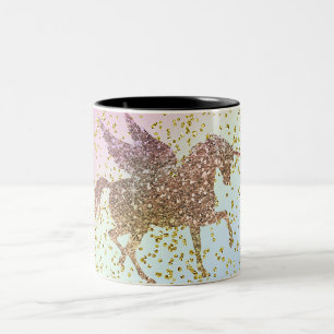 Regenboog Pastel Gouden Glitter Eenhoorn Trendy Me Tweekleurige Koffiemok
