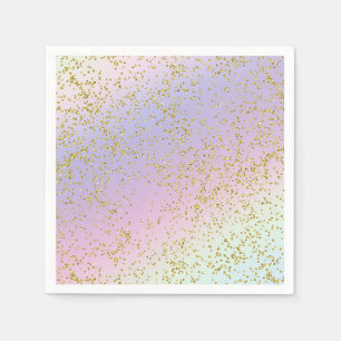 Regenboog Pastel Gouden Glitter Fantasie Verjaarda Servet