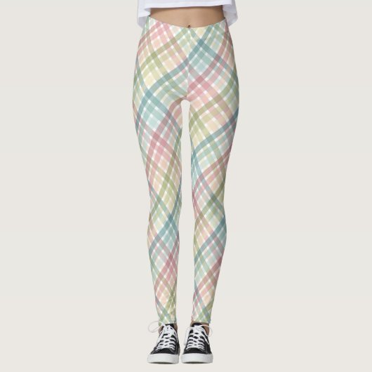 Regenboog pastel kleurrijk geruite patroon leggings (Voorkant)
