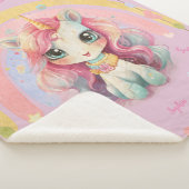 Regenboog pastel Lila Kawaii eenhoorn met naam Sherpa Deken (3/4)