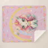 Regenboog pastel Lila Kawaii eenhoorn met naam Sherpa Deken (Voorkant (horizontaal))