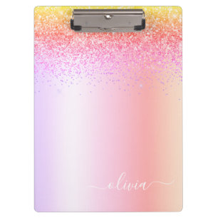 Regenboog Pastel Meisjesachtige Glitter Metaal Mon Klembord