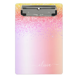 Regenboog Pastel Meisjesachtige Glitter Metaal Mon Mini Klembord