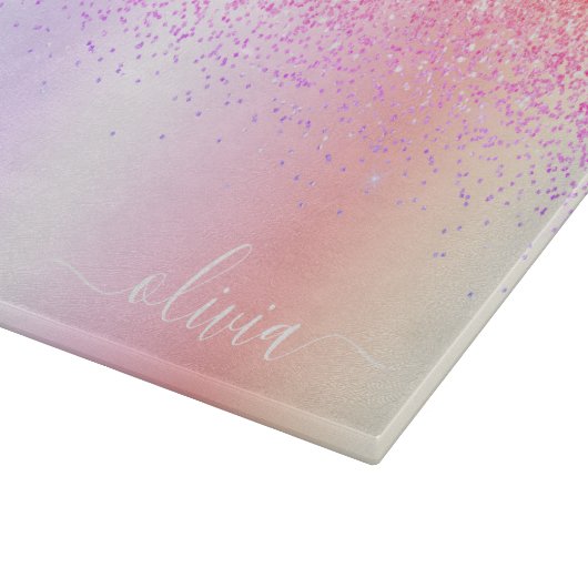 Regenboog Pastel Meisjesachtige Glitter Metaal Mon Snijplank (Hoek)