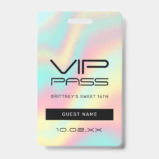 Regenboog Pastel Sweet 16 VIP-Pas Lanyard Badge (Voorzijde)