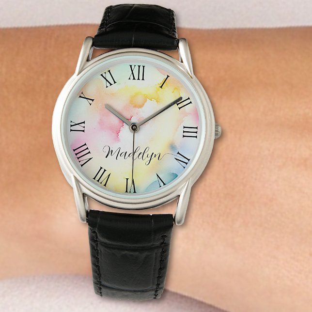  Regenboog Pastel Waterverf Abstract Custom Horloge (Creator heeft geüpload)