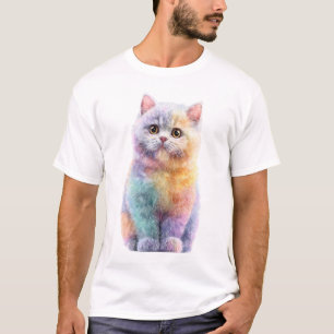 Regenboog Pastel Waterverf Fluffy Kat Mannen T-shirt