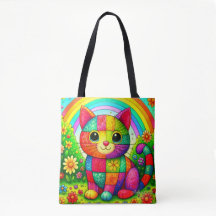 Regenboog Patchwork Kat Kunst