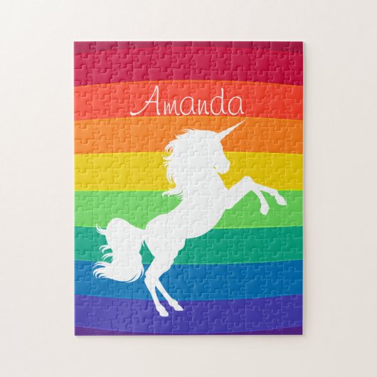 Regenboog Patroon Witte Eenhoorn Persoonlijk Aange Legpuzzel (Verticaal)