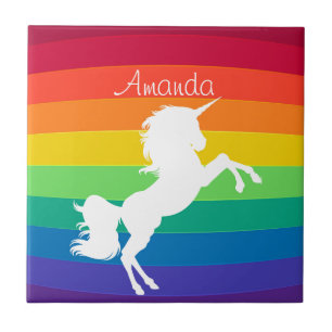 Regenboog Patroon Witte Eenhoorn Persoonlijk Aange Tegeltje