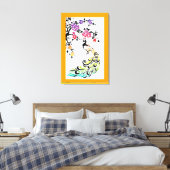 Regenboog pauw & kersenbloesem oranje rand canvas afdruk (Insitu (Slaapkamer))