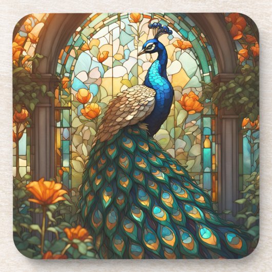 Regenboog Peacock Drank Coaster Set Bier Onderzetter (Voorkant)